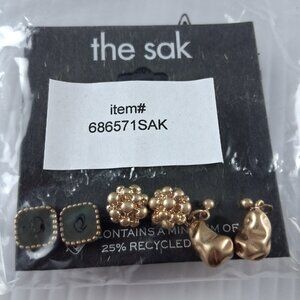 The Sak Gold Tone Earring Trio Studs Dangle Drop Green Fashion Jewelry
